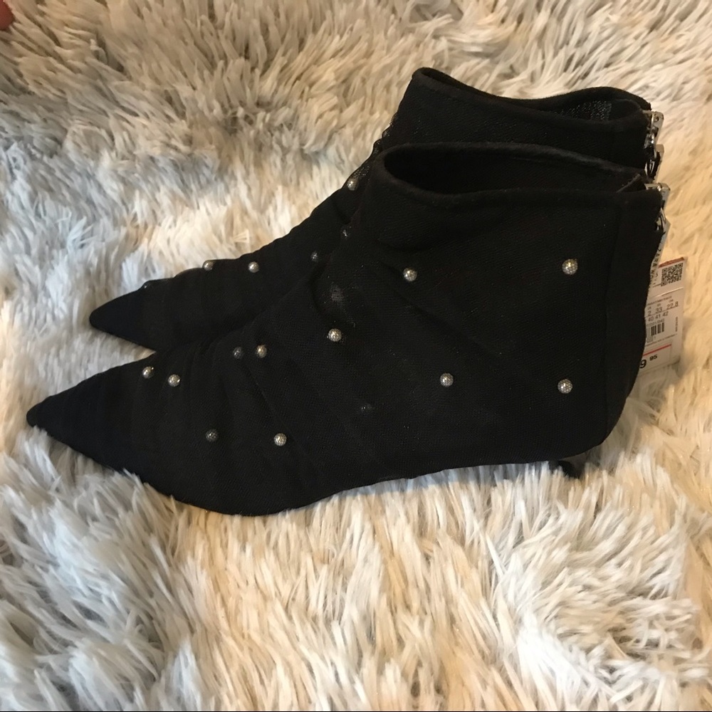 Zara Embellished Tulle & Pearl ankle Booties - Picture 4 of 8